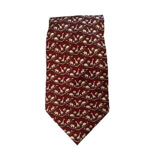 Vintage Safari Print Mens Handmade 100% Silk Tie 4” Red Elephant Giraffe‎ Rhino